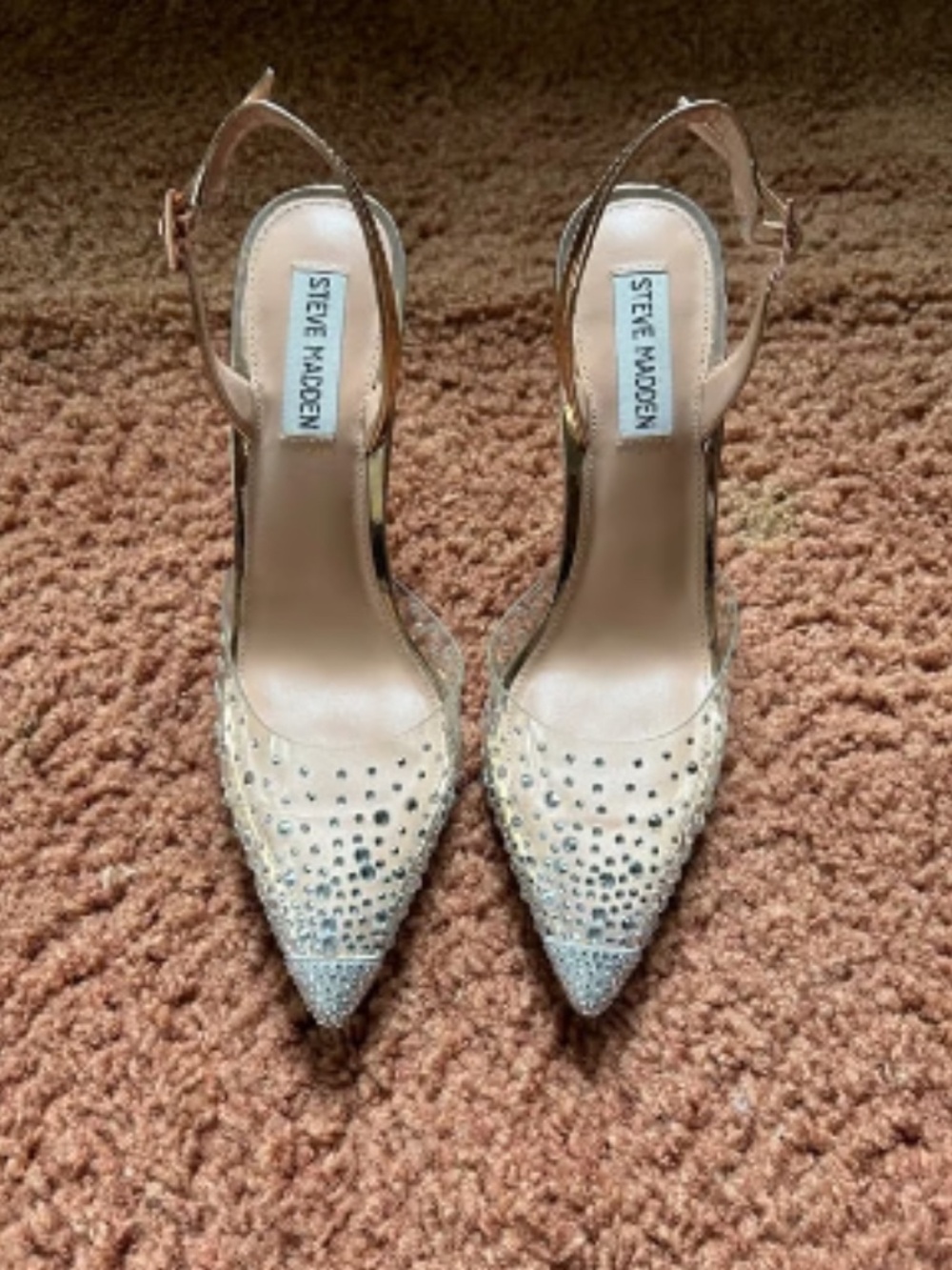 Steve Madden RECORD rose gold rhinestone slingback heels